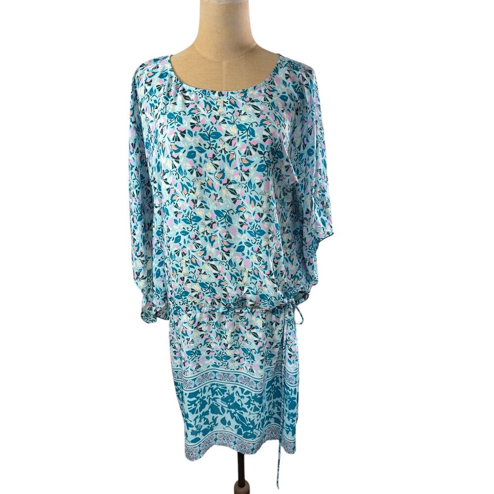 "BCBGMAXAZRIA" PYPER Kimono Chiffon‎ Dress Suit Cover Up SZ L Waist Cinch Summer